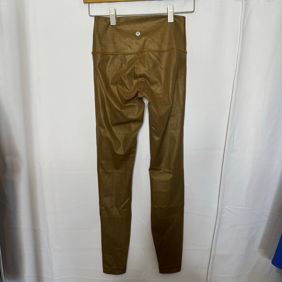 Lululemon High Rise Gold Metallic Leggings Size 4 Shiny Yoga Pants - Picture 3 of 7